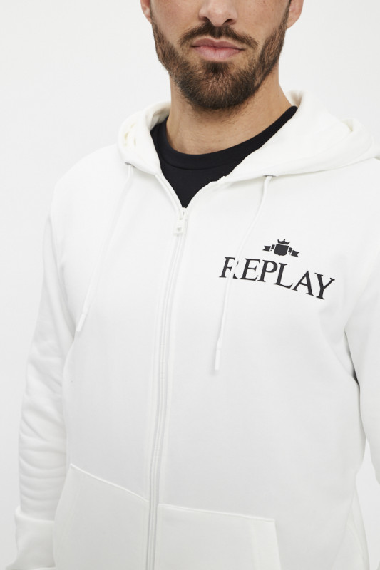 Hoodie zippé blanc homme Replay
