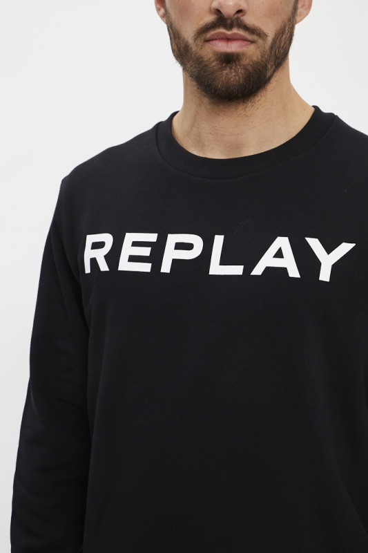 sweat-shirt ras du cou noir homme Replay