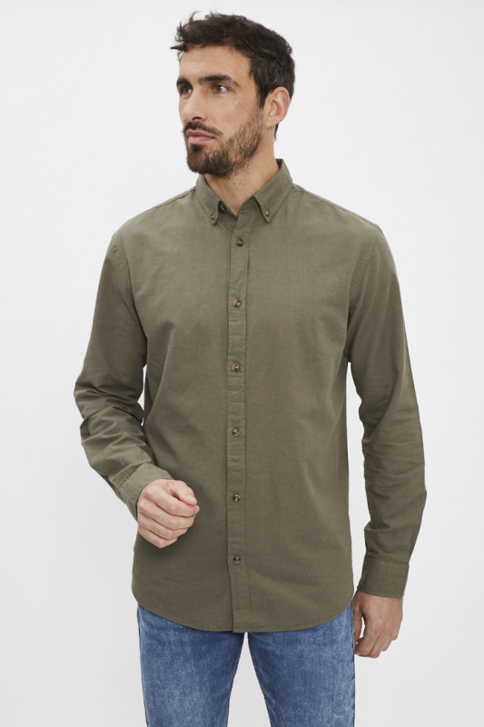 Chemise lin et coton kaki homme