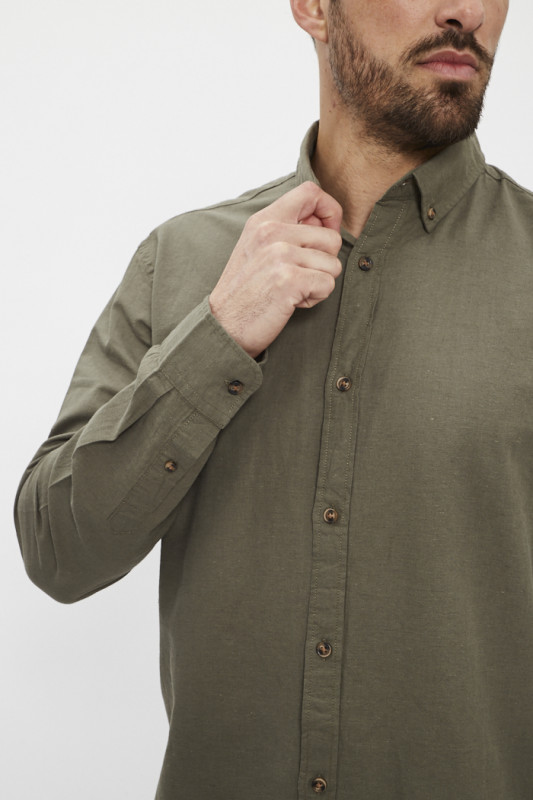 Chemise lin et coton kaki homme Jack & Jones