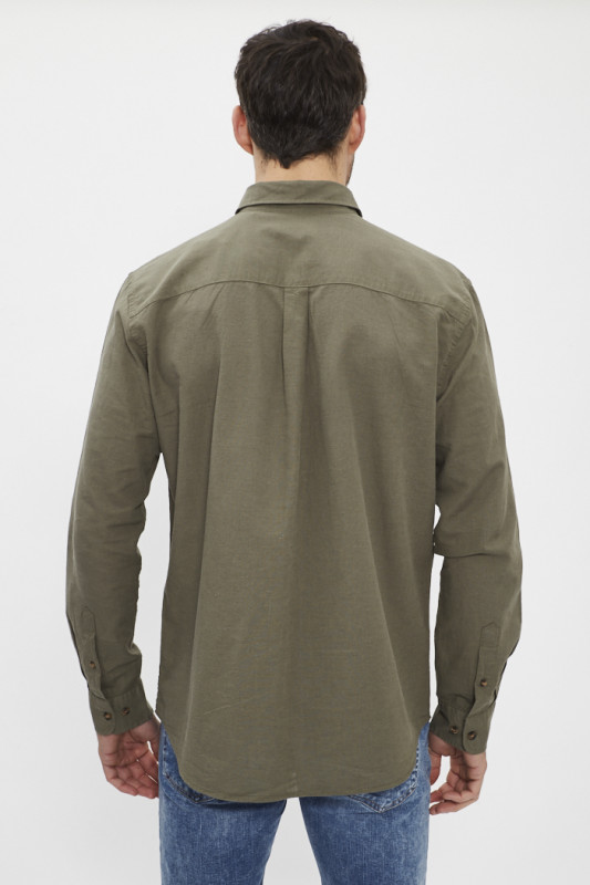 Chemise lin et coton kaki