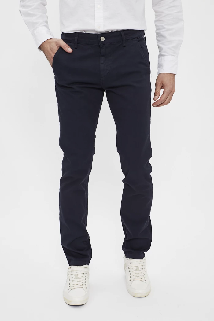 Pantalon chino bleu marine en coton élasthanne homme LTC