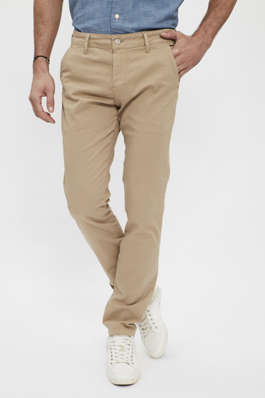 pantalon chino beige en coton & élasthanne homme