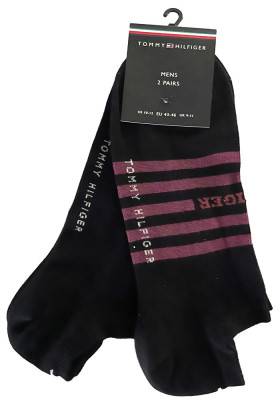 2 paires de socquettes noires et rayures bordeaux tommy hilfiger
