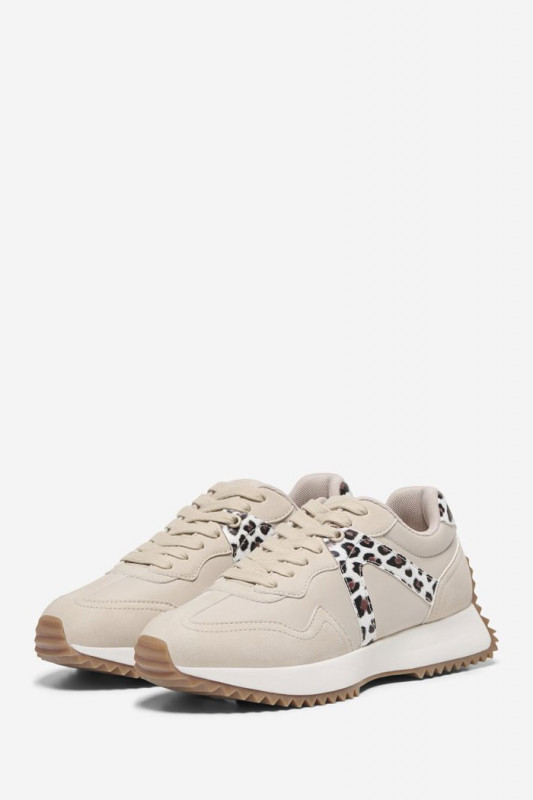 Sneakers beige bandes léopard