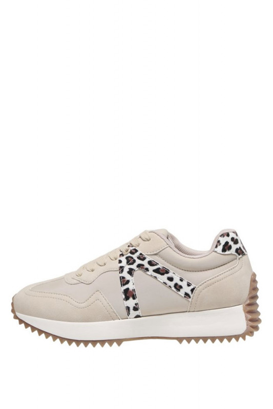Sneakers beige bandes léopard femme