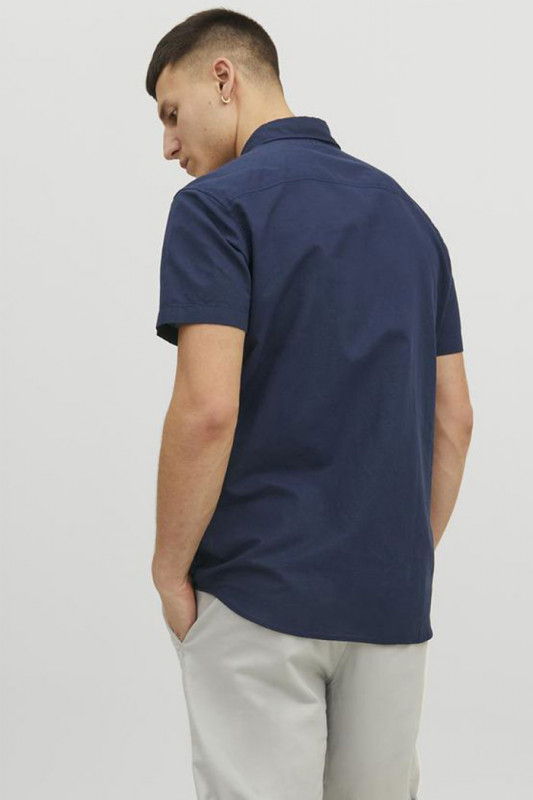 Chemisette lin & coton bleu marine