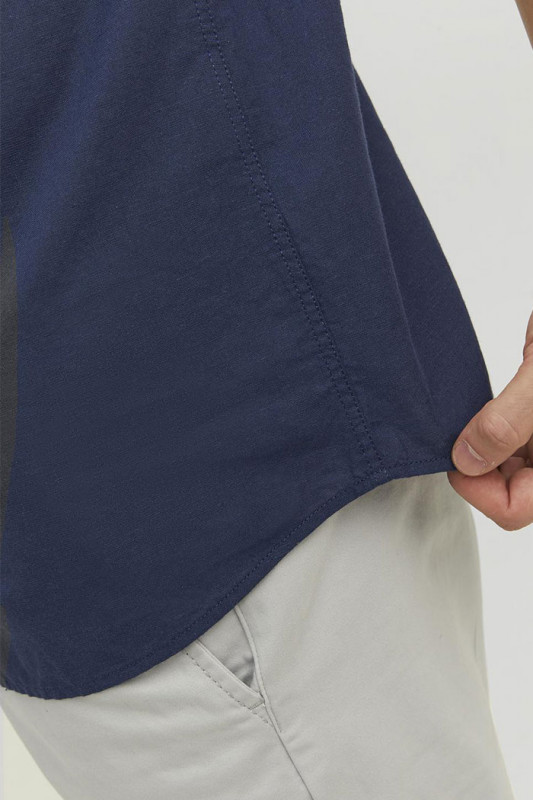 Chemisette lin & coton bleu marine