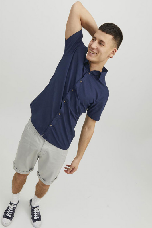 Chemisette lin & coton bleu marine