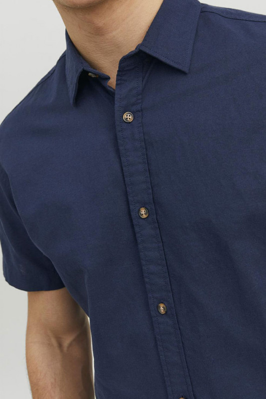 Chemisette lin & coton bleu marine