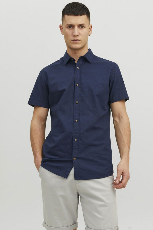 Chemisette lin & coton bleu marine