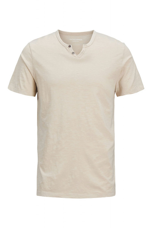 T-shirt ben beige col deux boutons