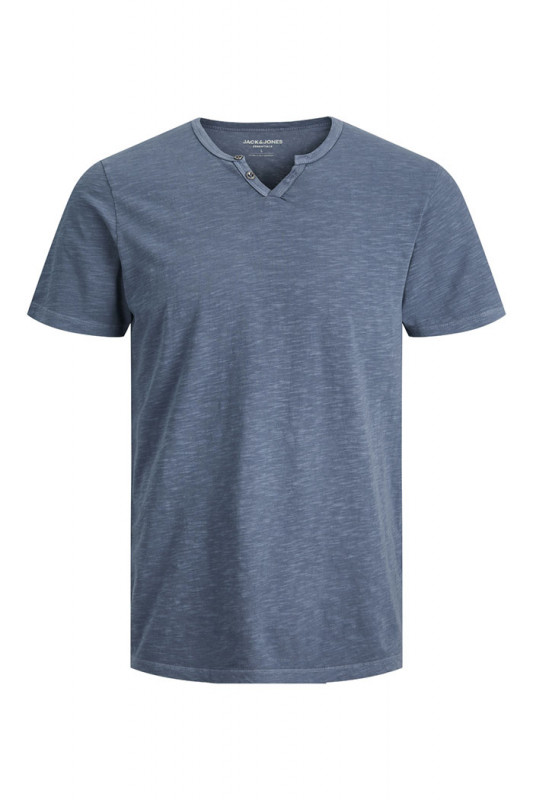 T-shirt ben bleu indigo col deux boutons