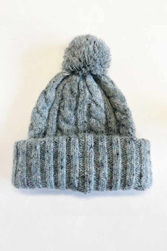 Bonnet pompon Backpatch gris-bleu