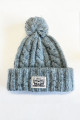 Bonnet pompon Backpatch gris-bleu