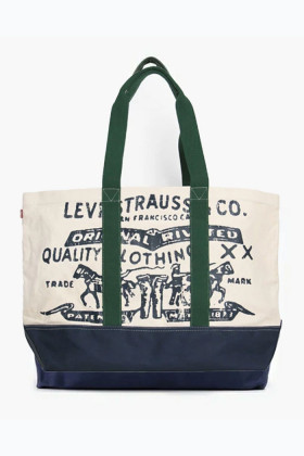 Tote bag Two Horse beige et vert sapin