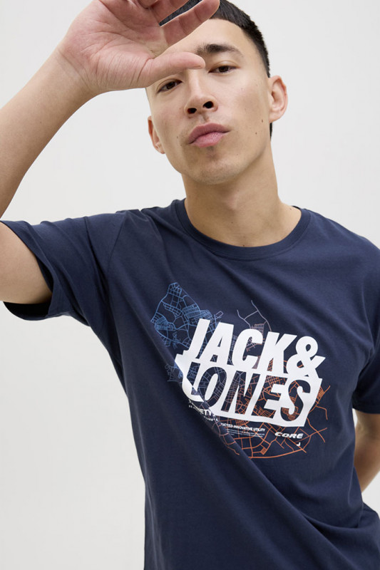 T-shirt logo Map bleu marine 100% coton 