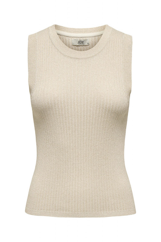 Top beige en maille pailletée sans manches