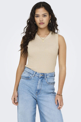 Top beige en maille pailletée femme