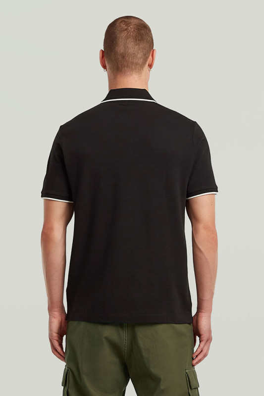 Polo chest logo striped noir