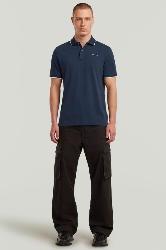 Polo chest logo striped bleu marine