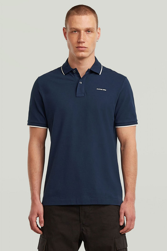 Polo chest logo striped bleu marine
