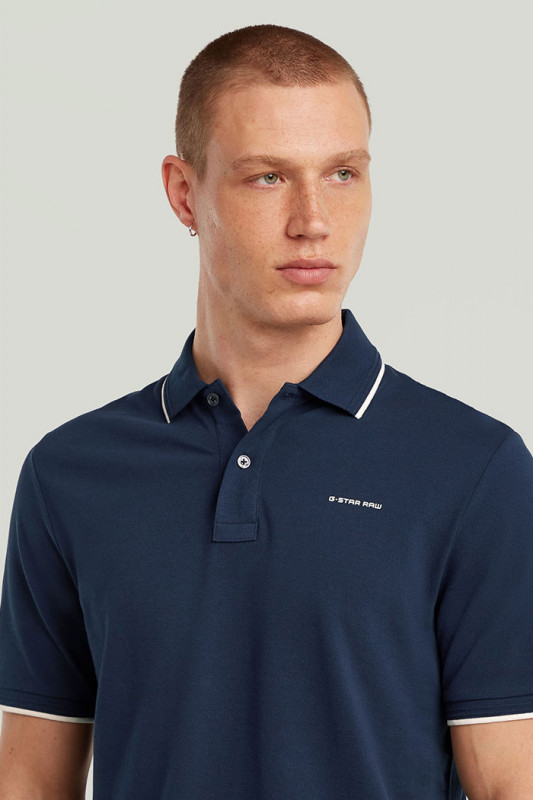 Polo chest logo striped bleu marine