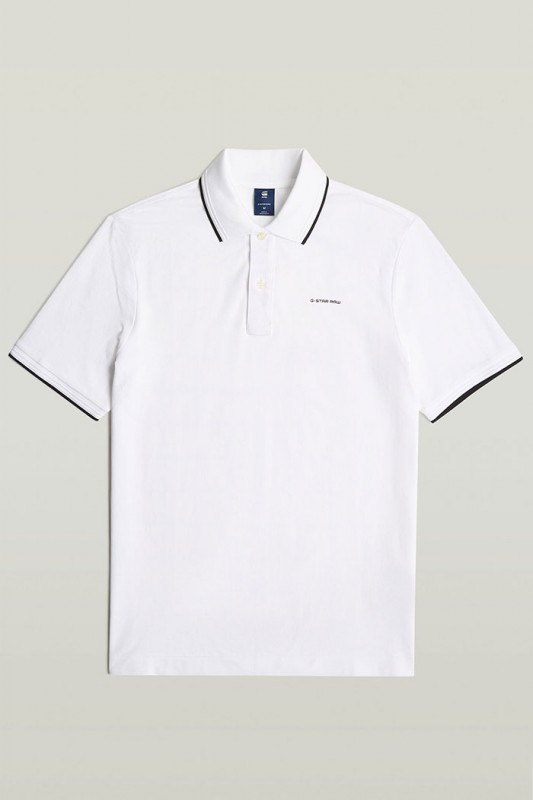 Polo chest logo striped blanc