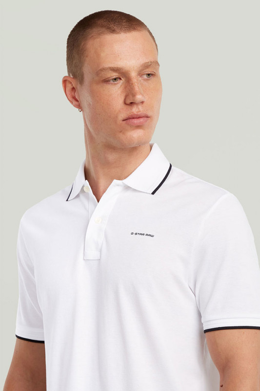 Polo chest logo striped blanc