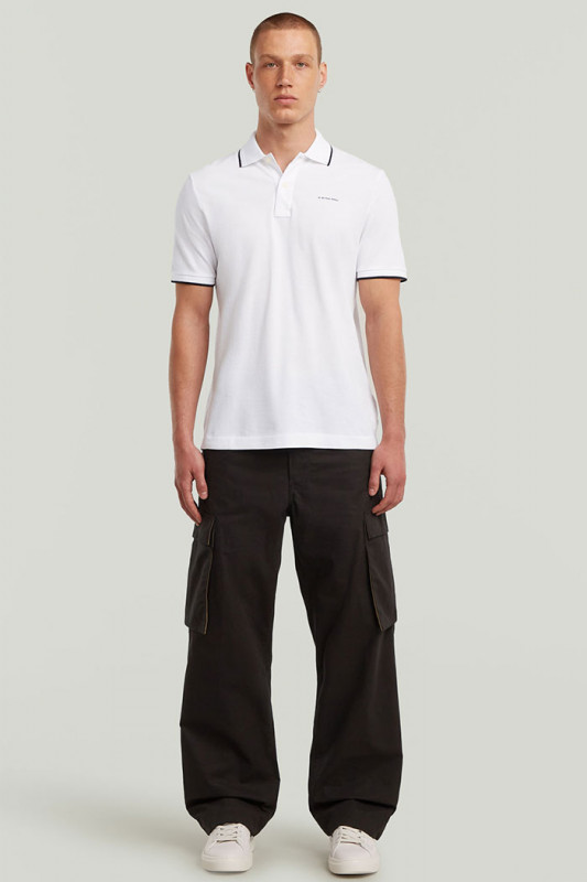 Polo chest logo striped blanc