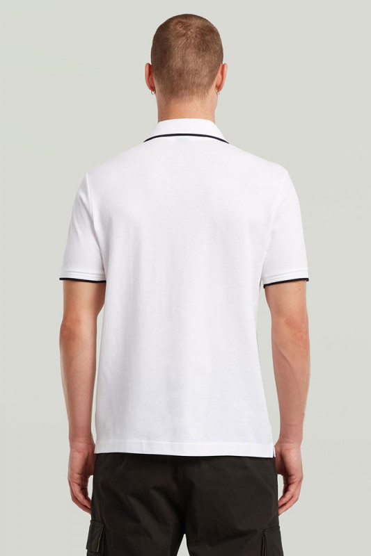 Polo chest logo striped blanc