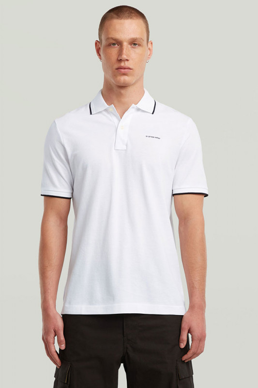 Polo chest logo striped blanc