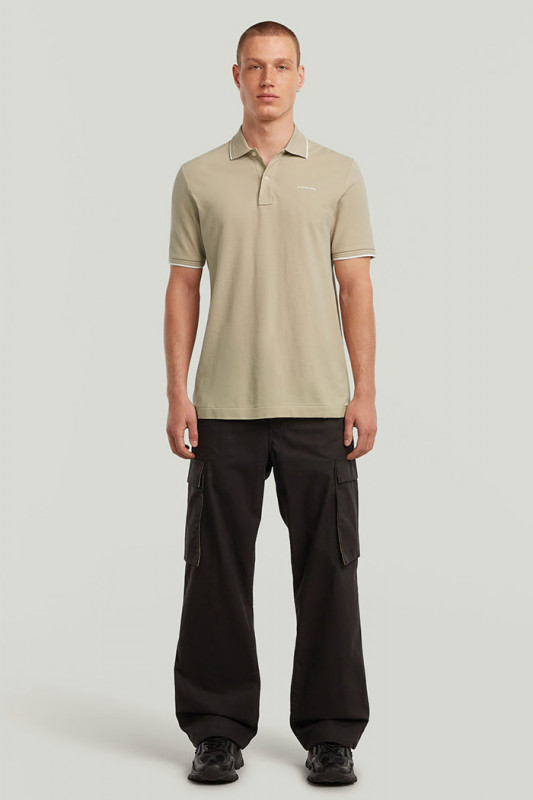 Polo chest logo striped beige