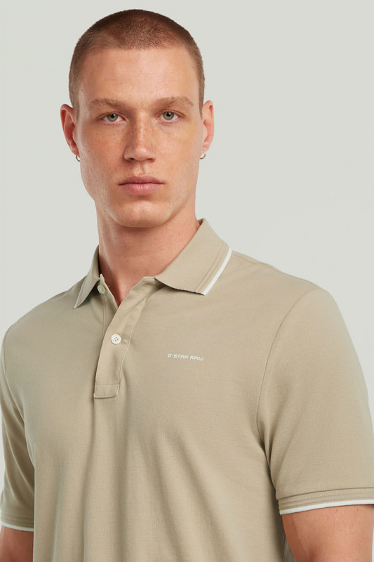 Polo chest logo striped beige