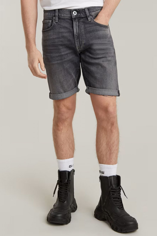 short 3301 slim denim noir délavé