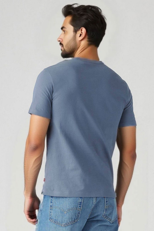 T-shirt à col tunisien bleu indigo