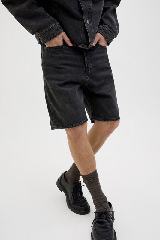 Short Original black denim jack & jones en coton mélangé