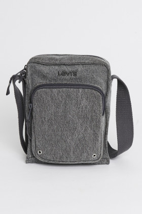 Petite pochette bandoulière en denim gris homme