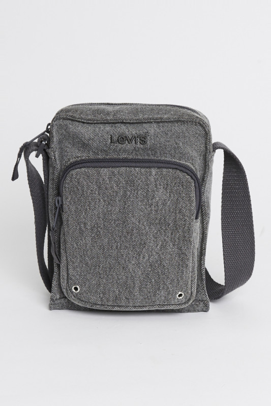 Petite pochette bandoulière en denim gris homme