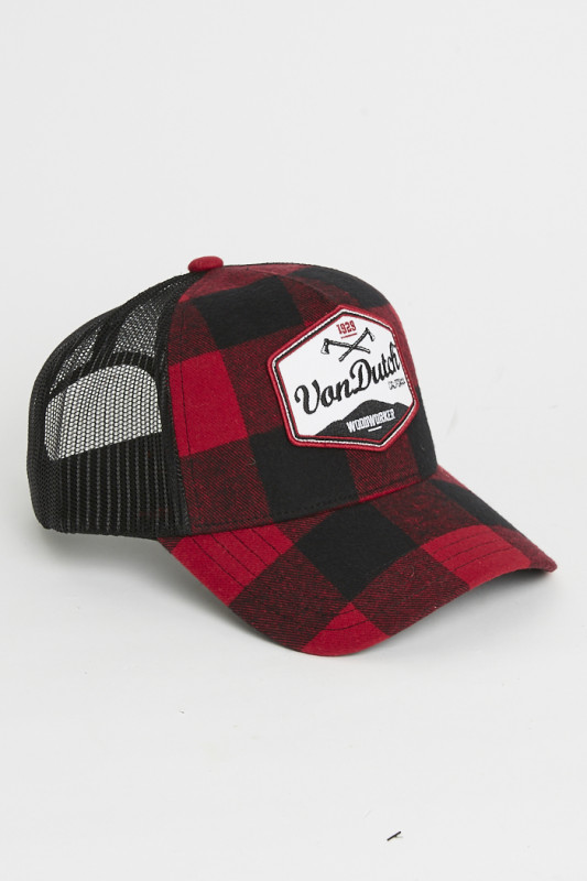 casquettes baseball carreaux filet carreaux rouge et noir homme