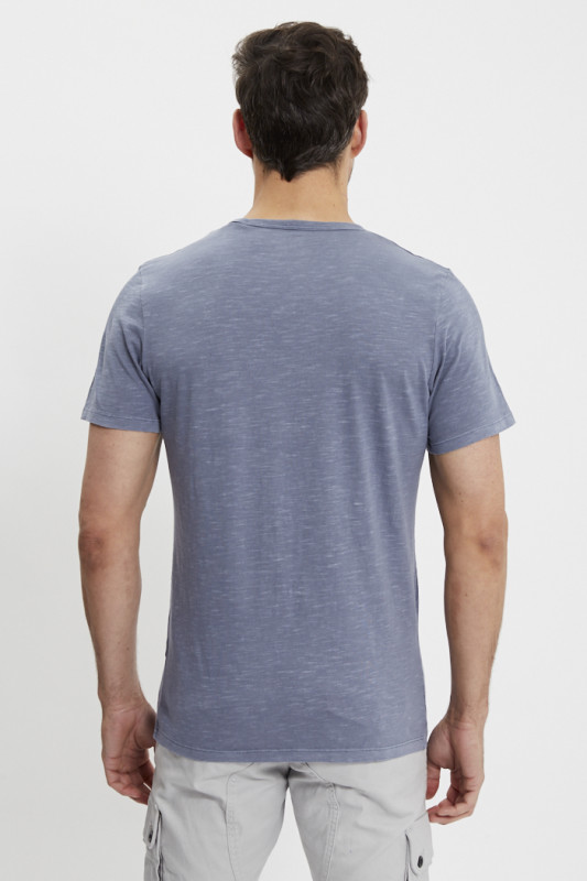 T-shirt ben bleu indigo col deux boutons homme