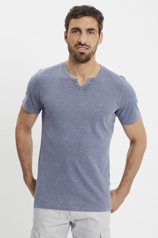 T-shirt ben bleu indigo col deux boutons jack & jones