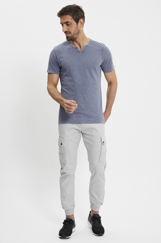 T-shirt ben bleu indigo col deux boutons 100% coton homme