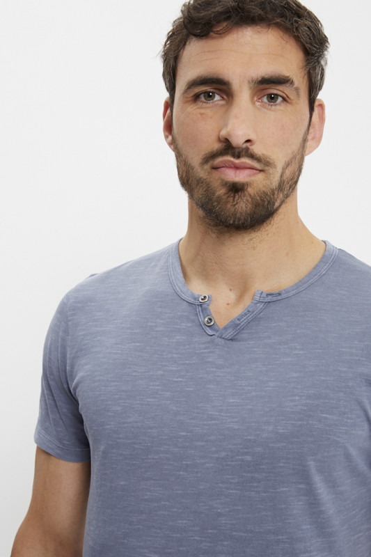 T-shirt ben bleu indigo col deux boutons en coton jack & jones