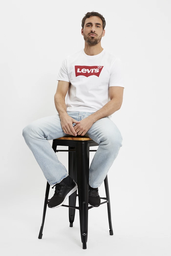 T-shirt Levi's Blanc Col Montant - Motif Graphique, 100% Coton, Taille Regular, Neuf Avec étiquettes