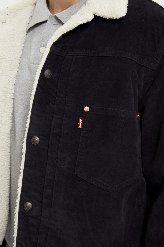 Veste trucker type 1 sherpa en velours noir homme