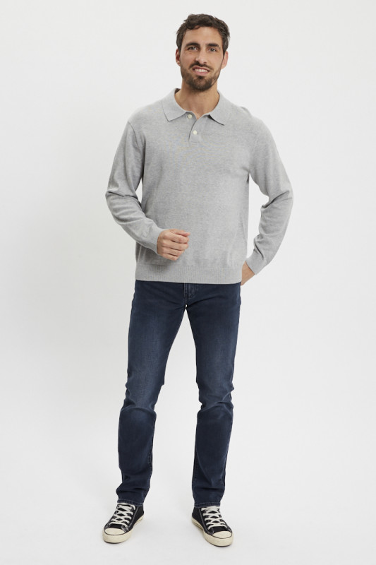 Polo classique manches longues gris homme