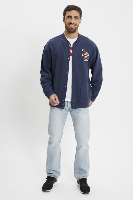 Bomber cardigan bleu marine homme