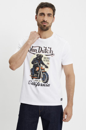 T-shirt blanc effet flammé Dogz Von Dutch