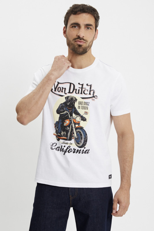 T-shirt blanc effet flammé Dogz Von Dutch